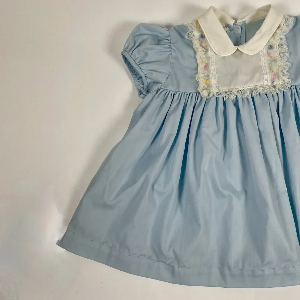 Vintage Blue and White Lace frilled Bonnie Jean Babydoll Children's Dress Sz: 4T